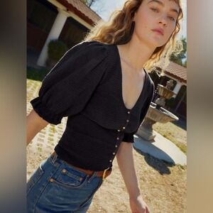 Nation LTD Laila Snap‎ Corset Smocked Tee Black Size X-Small